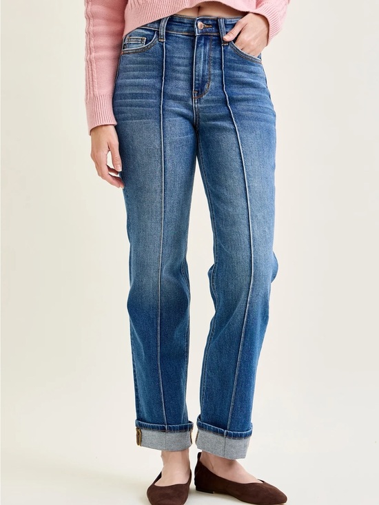 Judy Blue Denim - Judy Blue High-Rise Front Seam Cuffed Straight Jeans.